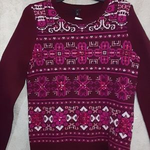 TALBOT  Sweater Purple Y2K PURPLE Lambs Wool Jeweled Rhinestones Size MP